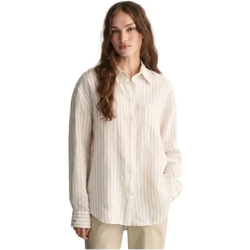 Striped Linen Shirt , female, Sizes: L, M - Gant - Modalova