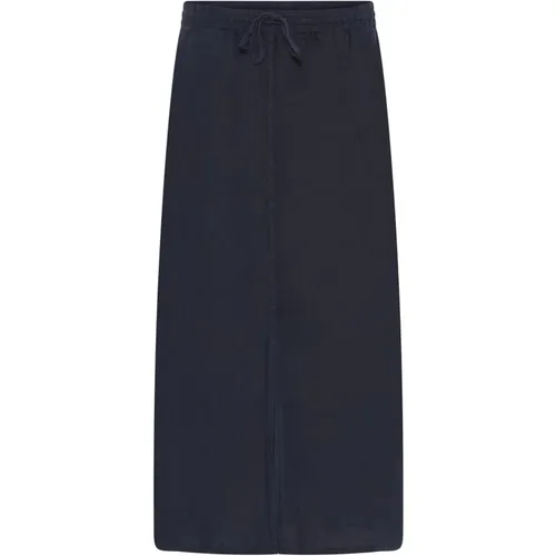 Navy Linen Skirt with Front Slit , female, Sizes: 2XL - IN Front - Modalova