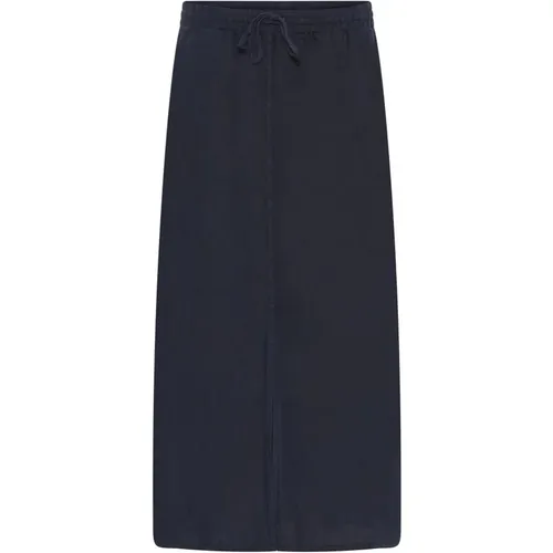 Navy Linen Skirt with Front Slit , female, Sizes: 2XL, XL, S, L - IN Front - Modalova