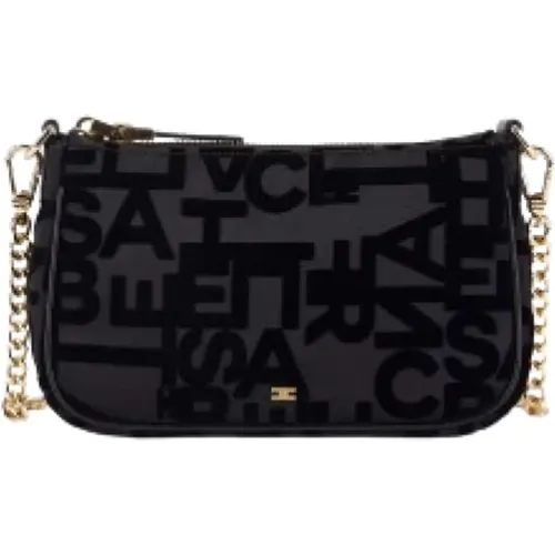 Schwarze Mini Clutch mit Flocked Lettering - Elisabetta Franchi - Modalova