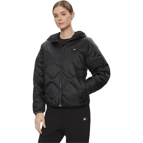 Leichte Daunenjacke mit Kapuze - Noir Kollektion , Damen, Größe: M - Tommy Jeans - Modalova