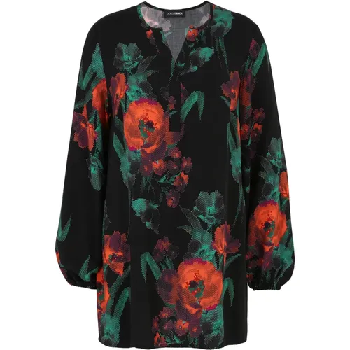 Rose-Print A-Linie Bluse , Damen, Größe: L - Doris Streich - Modalova