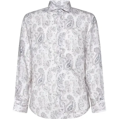 Beige Paisley Print Linen Shirt , male, Sizes: M, L - BRUNELLO CUCINELLI - Modalova