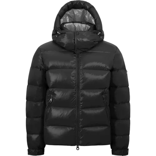 Schwarze Daunen Pufferjacke Abnehmbare Kapuze , Herren, Größe: XL - duvetica - Modalova