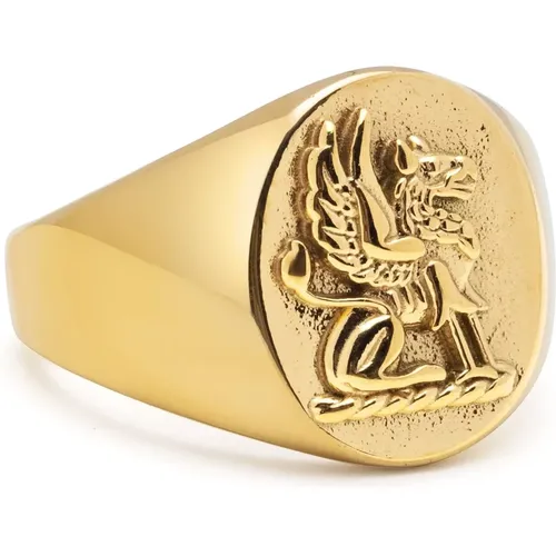 Men's Stainless Steel Lion Crest Ring with Gold Plating - Nialaya - Modalova