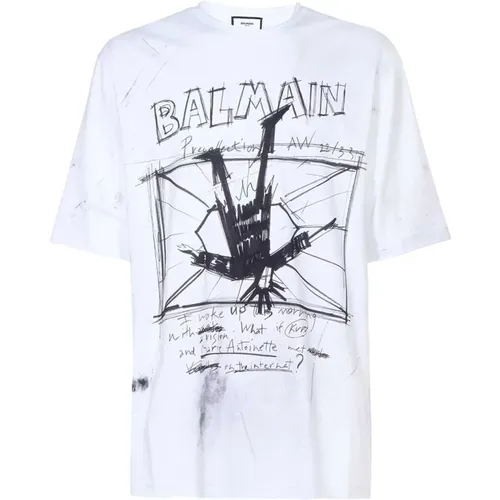 Bedrucktes Crew-neck T-Shirt , Herren, Größe: M - Balmain - Modalova