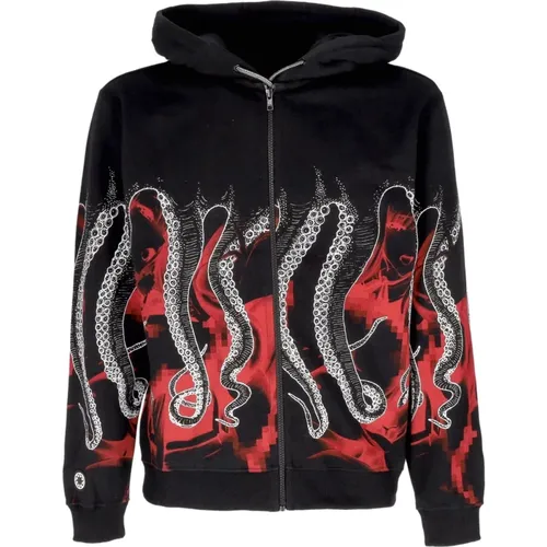 Black Zip Hoodie with Tentacles Print , male, Sizes: M, S, L - Octopus - Modalova