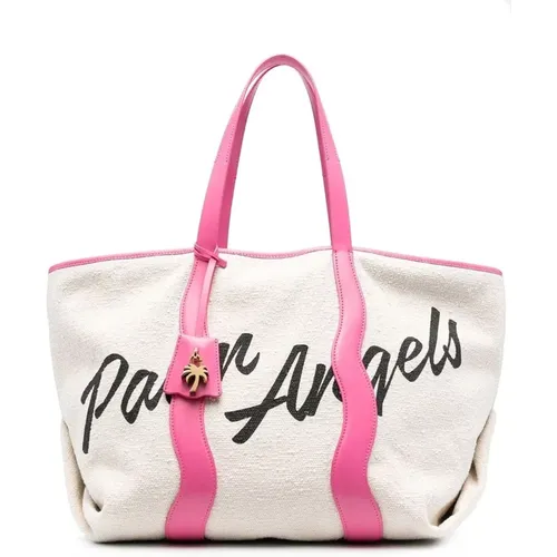 Canvas Tote Bag with Leather Finishes , female, Sizes: ONE SIZE - Palm Angels - Modalova