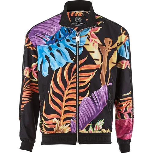 Tropical Leaves Blouson Jacket , female, Sizes: M, XL, 2XL, L - carlo colucci - Modalova