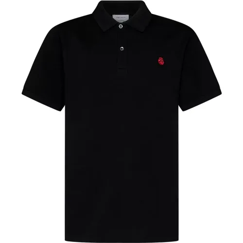 Schwarzes Poloshirt mit roter Totenkopfstickerei , Herren, Größe: M - alexander mcqueen - Modalova