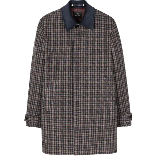 Checked Wool Coat with Velvet Collar , male, Sizes: M, L - PS By Paul Smith - Modalova
