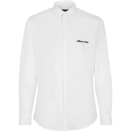 Weißes Baumwollhemd mit Italienischem Kragen - Fendi - Modalova