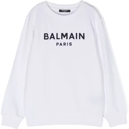 Schwarzer Pullover mit Logo-Print - Balmain - Modalova