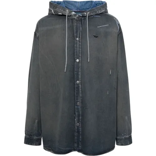 Sporty Hooded Denim Jacket with Wide Sleeves , male, Sizes: L, M - Diesel - Modalova