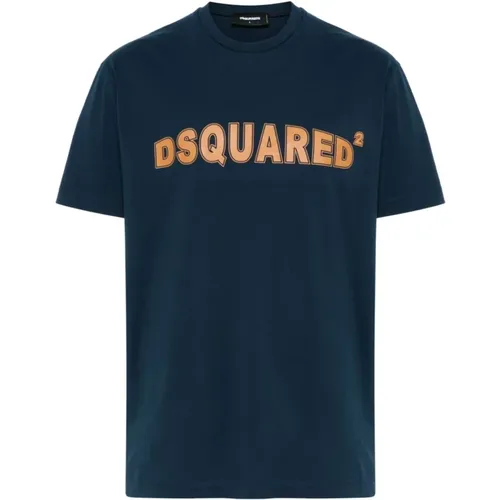 Blau Logo Print Crew Neck T-shirt , Herren, Größe: L - Dsquared2 - Modalova