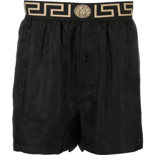 Greca Bund Shorts Größe: 5, Farbe: Schwarz , Herren, Größe: L - Versace - Modalova