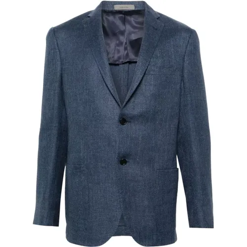 Wool/Linen Jacket with Two Buttons , male, Sizes: XL, 2XL - Corneliani - Modalova