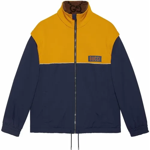 Blue Technical Jersey Coat with Logo Patch , male, Sizes: S - Gucci - Modalova