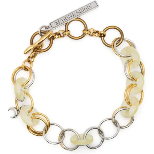 Golden Chain Bracelet with Recycled Mother of Pearl Disks , female, Sizes: ONE SIZE - Marine Serre - Modalova