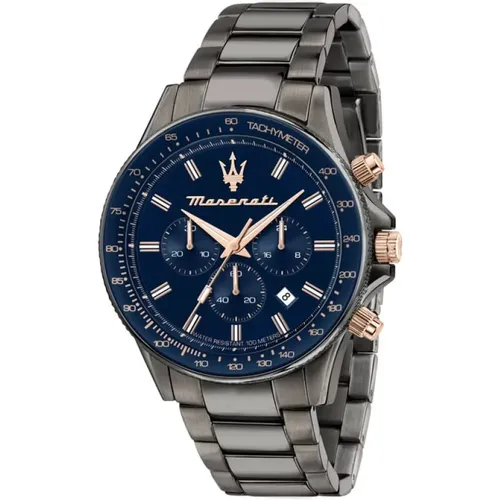 Sfida Chronograph Gunmetal Blau-Roségold Uhr - Maserati - Modalova