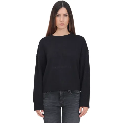 Schwarzer Pullover mit Geflochtenem Design , Damen, Größe: L - Armani Exchange - Modalova