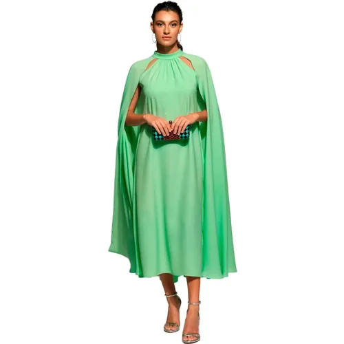 Grünes Halterneck Midi Kleid mit Schultercape - Moskada - Modalova