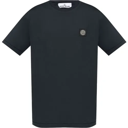 Blau Jersey Logo Patch Crew Neck , Herren, Größe: S - Stone Island - Modalova