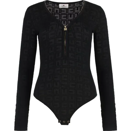 Jacquard Logo Viscose Bodysuit , female, Sizes: M, S, L - Elisabetta Franchi - Modalova