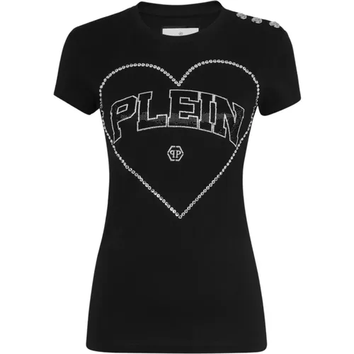 Grafik T-Shirt,Schwarzes Kristallherz T-Shirt - Philipp Plein - Modalova