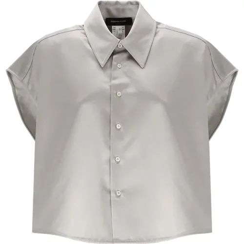 Silver Cotton Shirt with Collar , female, Sizes: S - Fabiana Filippi - Modalova