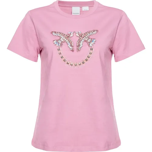 Quentin Logo Vögel Besticktes T-Shirt , Damen, Größe: XL - pinko - Modalova