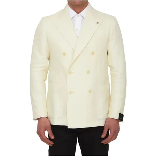 Cream Linen and Virgin Wool Double-Breasted Jacket , male, Sizes: S, XL, L, 2XL - Tagliatore - Modalova