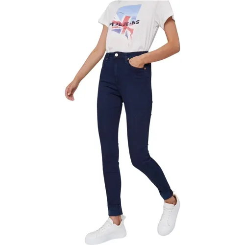 Blaue Skinny Jeans mit hoher Taille und aufgesticktem Logo , Damen, Größe: W25 L32 - Tommy Jeans - Modalova