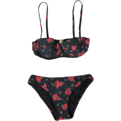 Schwarze Rote Rosen Bikini Set - Dolce & Gabbana - Modalova