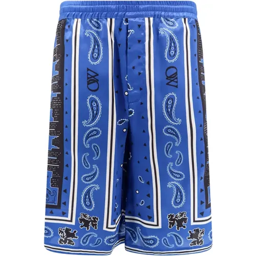 Blaue Shorts mit Elastischem Bund , Herren, Größe: M - Off White - Modalova