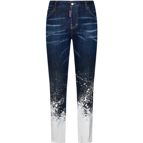 Blaue Flare Jeans mit Rotem Logo , Damen, Größe: S - Dsquared2 - Modalova