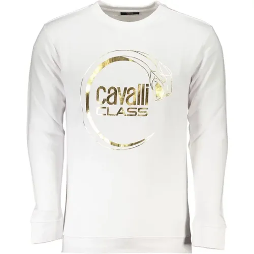 Weißer Baumwoll-Sweatshirt mit Print-Logo , Herren, Größe: XL - Cavalli Class - Modalova