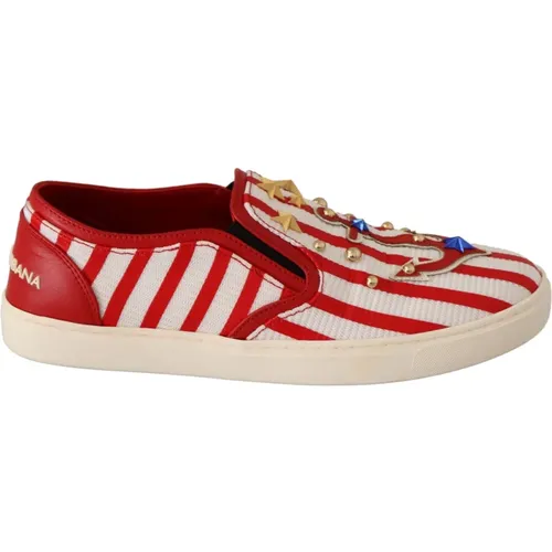 Rote Weiße Anchor Studded Loafers , Damen, Größe: 38 EU - Dolce & Gabbana - Modalova