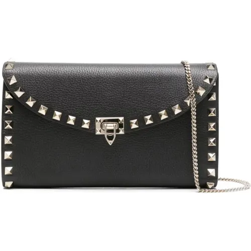 Schwarze Leder Studded Chain Wallet - Valentino Garavani - Modalova