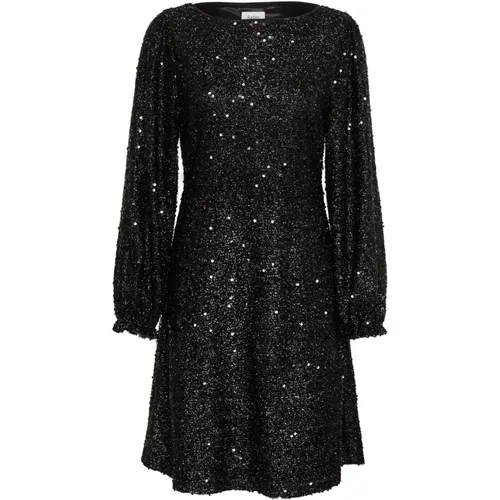 Schwarzes Glitzerkleid mit Puffärmeln , Damen, Größe: XL - Saint Tropez - Modalova