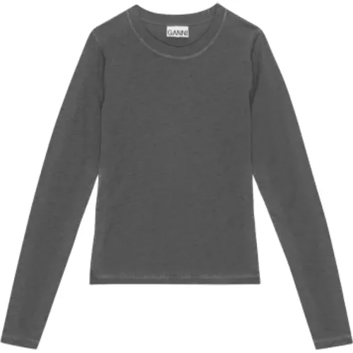 Slim Stretch Jersey Tee mit Strass-Design , Damen, Größe: XS - Ganni - Modalova