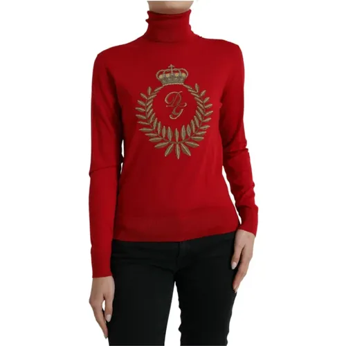 Wool Turtleneck Intarsia Sweater , female, Sizes: S - Dolce & Gabbana - Modalova