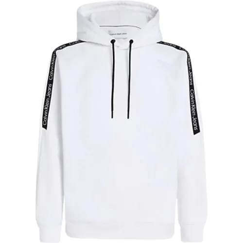 Logo Tape Hoodie Weiß Schwarz , Herren, Größe: M - Calvin Klein - Modalova