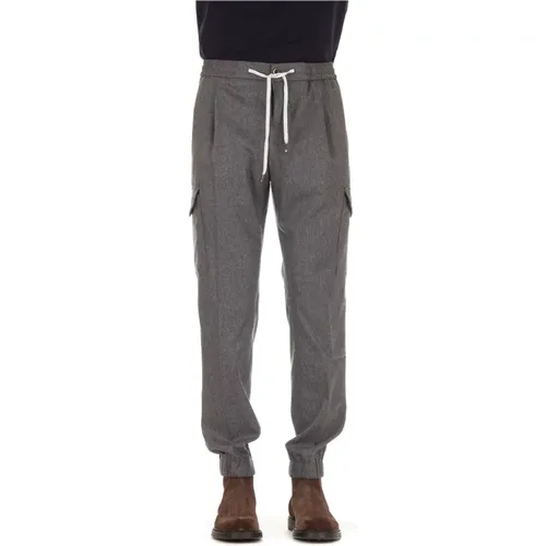 Grey Stretch Flannel Cargo Trousers , male, Sizes: L - PT Torino - Modalova