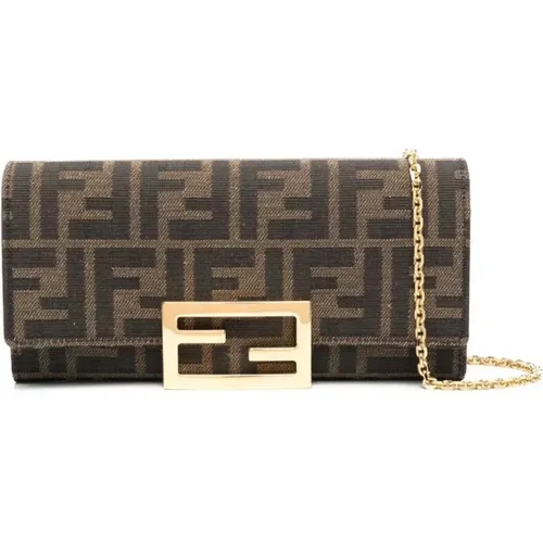 Canvas FF-logo Print Foldover Kartenbrieftasche - Fendi - Modalova