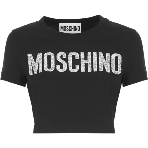Stilvolles Schwarzes Baumwoll-Crop-T-Shirt für Frauen - Moschino - Modalova