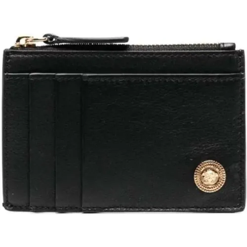 Schwarzes Portemonnaie mit Reißverschluss und Kartenfach - Versace - Modalova
