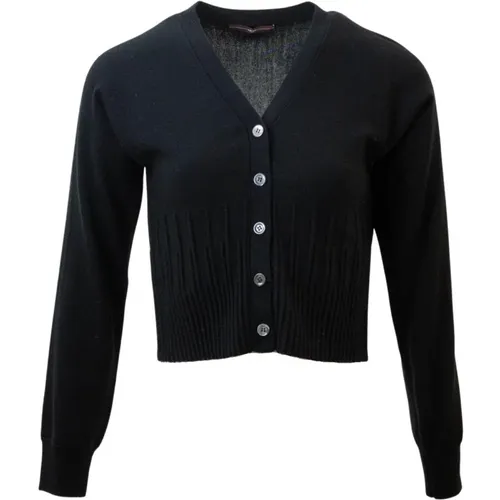 Schwarze Jacke mit geripptem V-Ausschnitt und Knopfverschluss - High - Modalova