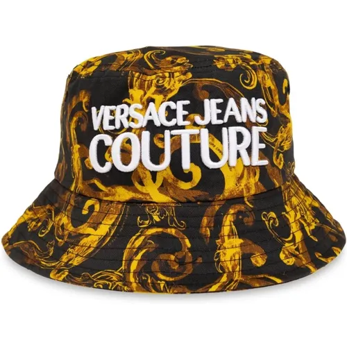 Black Cotton Watercolour Print Hat , male, Sizes: M - Versace Jeans Couture - Modalova