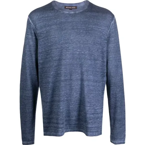 Blauer Leinen Baumwoll Mix Casual Pullover , Herren, Größe: M - Michael Kors - Modalova